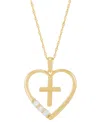 Macy's Lab-grown Opal Cross In Heart 18" Pendant Necklace (1/8 Ct. T.w.) In 14k Gold-plated Sterling Silver In Opal