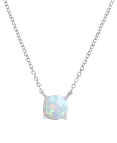 Macy's Lab-grown Opal Cushion Cut Solitaire 18" Pendant Necklace (5/8 Ct. T.w.) In Silver