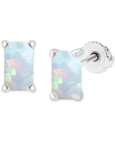 Macy's Lab-grown Opal Cushion Screw Back Stud Earrings (3/8 Ct. T.w.) In Silver