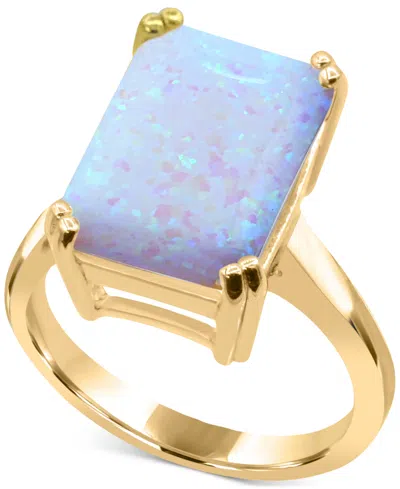 Macy's Lab-grown Opal Emerald-cut Statement Ring In 14k Gold-plated Sterling Silver