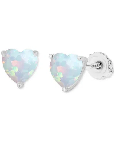 Macy's Lab-grown Opal Heart-shaped Solitaire Stud Earrings (5/8 Ct. T.w.) In Silver
