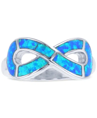 Macy's Lab-created Opal Inlay Infinity Ring In Sterling Silver In Blue Opal