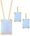 Macy's Lab Created Opal Leverback Hoop Earring Solitaire Necklace Jewelry Collection In 14k Gold Plated Ste In Opal