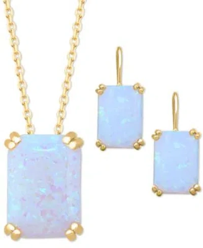 Macy's Lab Created Opal Leverback Hoop Earring Solitaire Necklace Jewelry Collection In 14k Gold Plated Ste