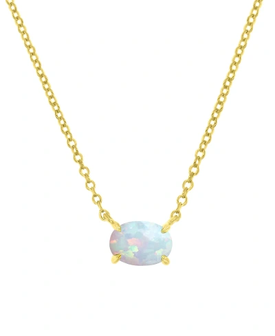 Macy's Lab-grown Opal Oval Solitaire Pendant Necklace (3/4 Ct. T.w.) In Gold