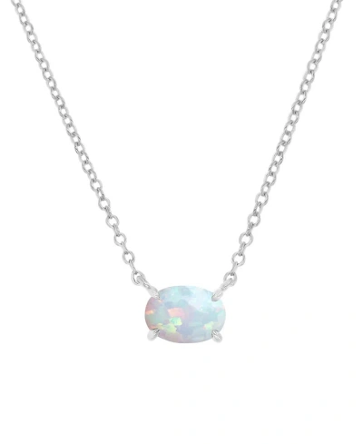 Macy's Lab-grown Opal Oval Solitaire Pendant Necklace (3/4 Ct. T.w.) In Silver