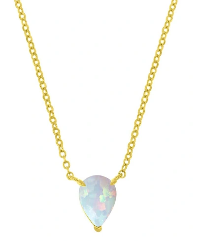 Macy's Lab-grown Opal Pear Cut Solitaire 18" Pendant Necklace (5/8 Ct. T.w.) In Gold