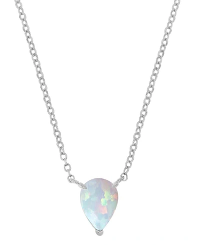 Macy's Lab-grown Opal Pear Cut Solitaire 18" Pendant Necklace (5/8 Ct. T.w.) In Silver