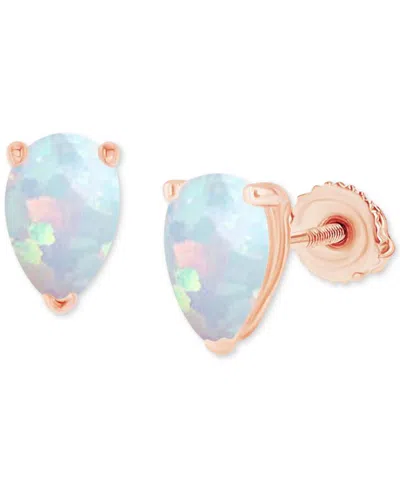 Macy's Lab-grown Opal Pear-shape Screw Back Stud Earrings (5/8 Ct. T.w.) In Rose Gold