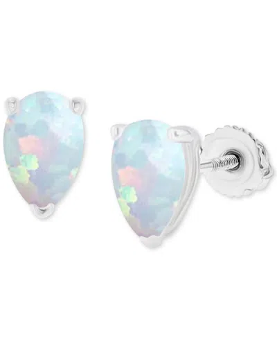 Macy's Lab-grown Opal Pear-shape Screw Back Stud Earrings (5/8 Ct. T.w.) In Silver