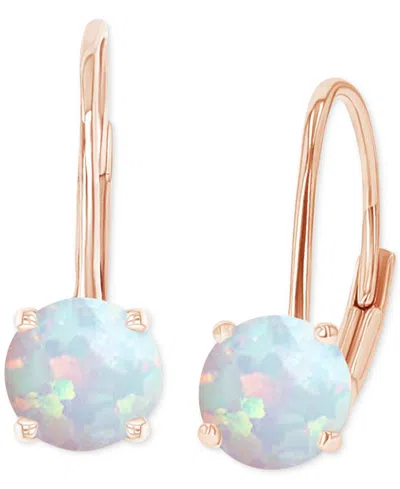Macy's Lab-grown Opal Polished Leverback Earrings (5/8 Ct. T.w.) In Rose Gold