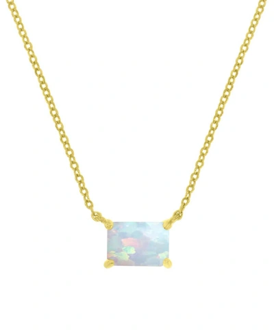 Macy's Lab-grown Opal Rectangle Cut Solitaire 18" Pendant Necklace (1 Ct. T.w.) In Gold