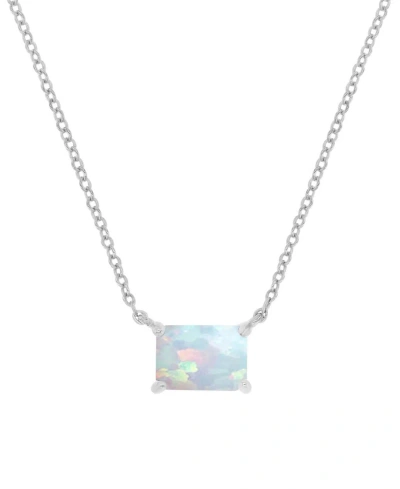Macy's Lab-grown Opal Rectangle Cut Solitaire 18" Pendant Necklace (1 Ct. T.w.) In Silver