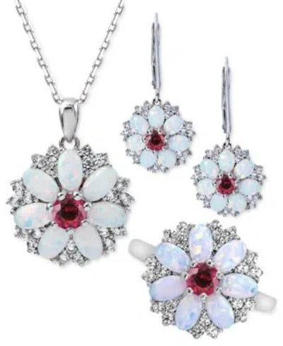 Macy's Lab Grown Opal Rhodolite Garnet Lab Grown White Sapphire Jewelry Collection In Sterling Silver In Multi
