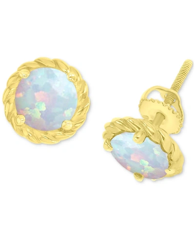 Macy's Lab-grown Opal Rope Frame Screw Back Stud Earrings (1/5 Ct. T.w.) In Gold