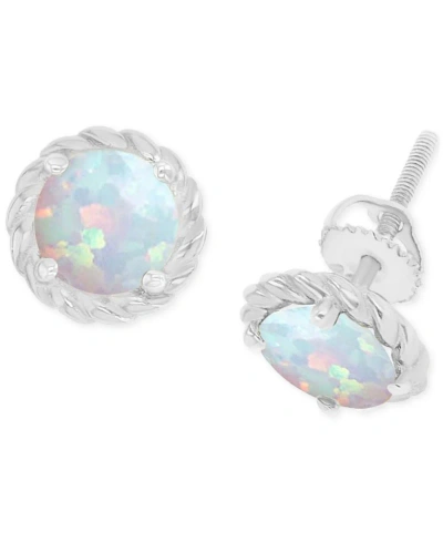 Macy's Lab-grown Opal Rope Frame Screw Back Stud Earrings (1/5 Ct. T.w.) In Silver