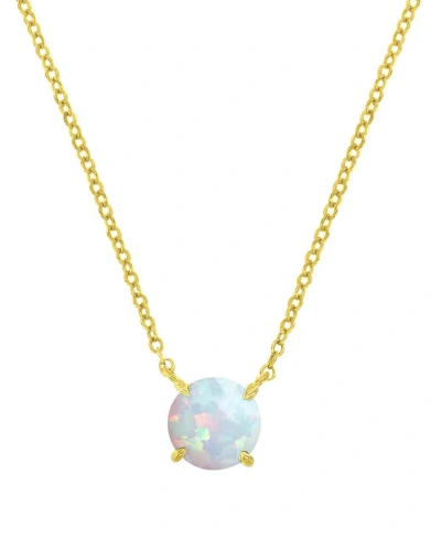 Macy's Lab-grown Opal Round Cut Solitaire 18" Pendant Necklace (1-1/5 Ct. T.w.) In Gold