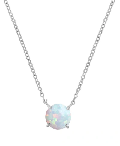 Macy's Lab-grown Opal Round Cut Solitaire 18" Pendant Necklace (1-1/5 Ct. T.w.) In Silver