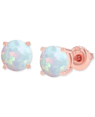 Macy's Lab-grown Opal Round Screw Back Stud Earrings (5/8 Ct. T.w.) In Rose Gold
