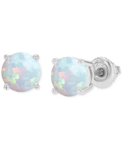 Macy's Lab-grown Opal Round Screw Back Stud Earrings (5/8 Ct. T.w.) In Silver