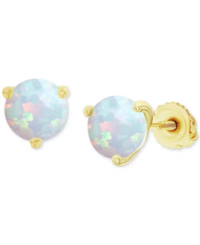 Macy's Lab-grown Opal Round Solitaire Screw Back Stud Earrings (5/8 Ct. T.w.) In Gold