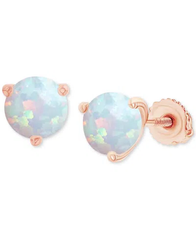 Macy's Lab-grown Opal Round Solitaire Screw Back Stud Earrings (5/8 Ct. T.w.) In Rose Gold