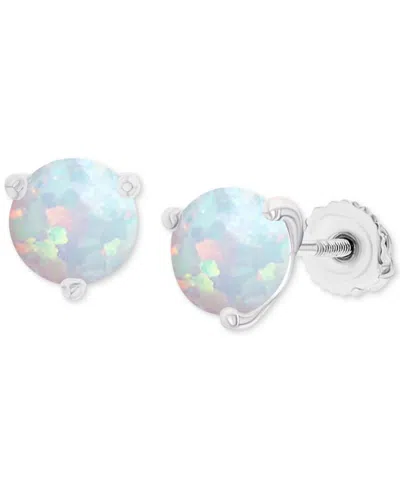 Macy's Lab-grown Opal Round Solitaire Screw Back Stud Earrings (5/8 Ct. T.w.) In Silver