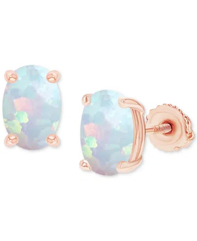 Macy's Lab-grown Opal Screw Back Closure Stud Earrings (5/8 Ct. T.w.) In Rose Gold
