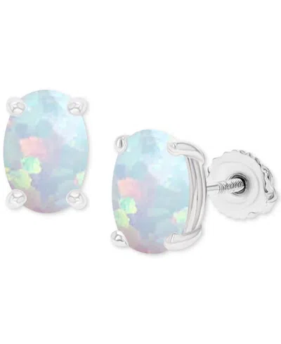 Macy's Lab-grown Opal Screw Back Closure Stud Earrings (5/8 Ct. T.w.) In Silver
