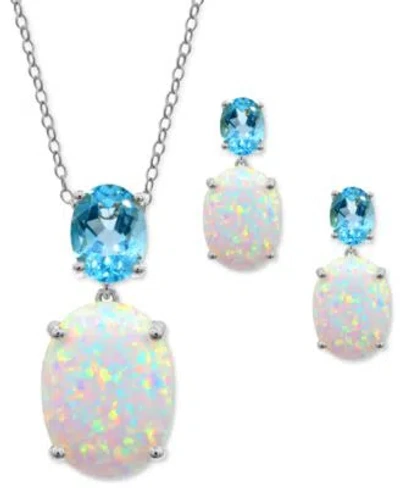 Macy's Lab Grown Opal Sky Blue Topaz Jewelry Collection In Sterling Silver In Multi Gemstone