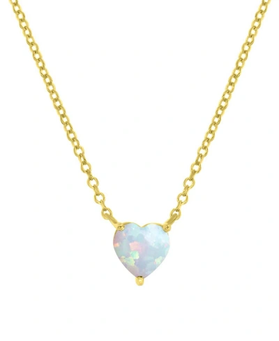 Macy's Lab-grown Opal Solitaire Heart 18" Pendant Necklace (5/8 Ct. T.w.) In Gold