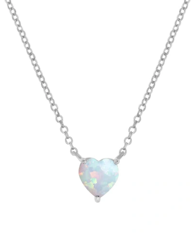 Macy's Lab-grown Opal Solitaire Heart 18" Pendant Necklace (5/8 Ct. T.w.) In Silver