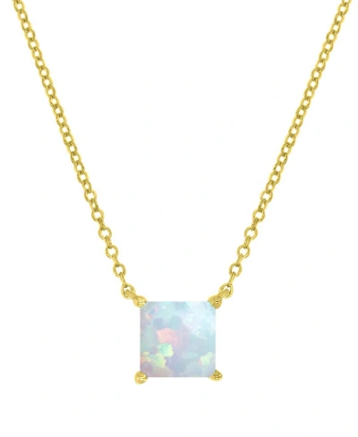 Macy's Lab-grown Opal Square Cut Solitaire 18" Pendant Necklace (5/8 Ct. T.w.) In Gold