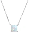 Macy's Lab-grown Opal Square Cut Solitaire 18" Pendant Necklace (5/8 Ct. T.w.) In Silver