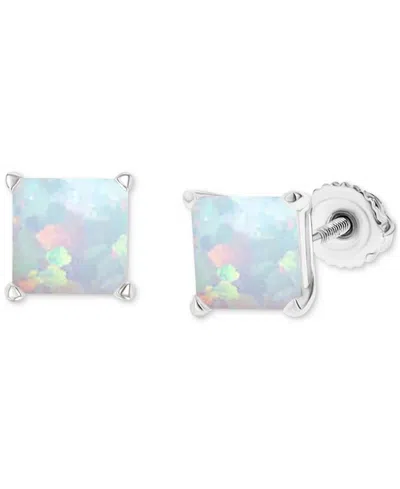 Macy's Lab-grown Opal Square Screw Back Stud Earrings (3/4 Ct. T.w.) In Rhodium