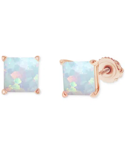 Macy's Lab-grown Opal Square Screw Back Stud Earrings (3/4 Ct. T.w.) In Rose