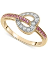 MACY'S LAB-GROWN PINK SAPPHIRE (1/5 CT. T.W.) & LAB-GROWN WHITE SAPPHIRE (1/4 CT. T.W.) HEART RING IN 14K G