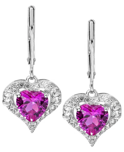 Macy's Lab-grown Pink Sapphire (2-7/8 Ct. T.w) And Lab-grown White Sapphire Earrings In Sterling Silver In Metallic