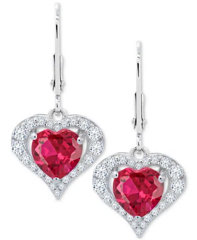 Macy's Lab-grown Pink Sapphire (2-7/8 Ct. T.w) And Lab-grown White Sapphire Earrings In Sterling Silver In Red