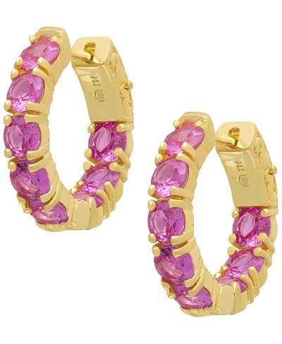 Macy's Lab Grown Pink Sapphire (5.44 Ct. T.w.) Hoop Earrings In Gold Over Sterling Silver (also Available I