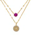 Macy's Lab-grown Pink Sapphire (5/8 Ct. T.w.) & Lab-grown White Sapphire (1/3 Ct. T.w.) 16" Layered Pendant In Gold
