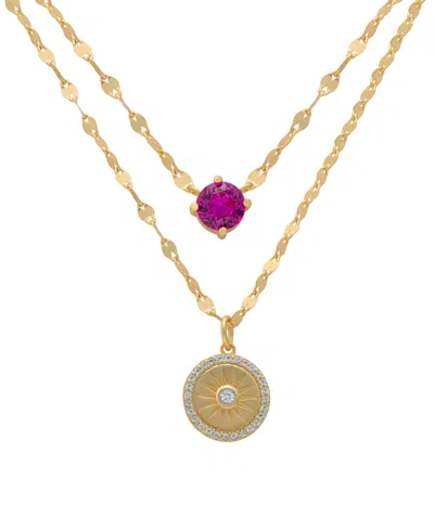 Macy's Lab-grown Pink Sapphire (5/8 Ct. T.w.) & Lab-grown White Sapphire (1/3 Ct. T.w.) 16" Layered Pendant In Gold