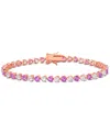 Macy's Lab-grown Pink Sapphire (6 Ct. T.w.) & Lab-grown White Sapphire (6 Ct. T.w.) Heart Shape Tennis Brac In Pink  White Sapphire