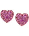 Macy's Lab Grown Pink Sapphire Heart Cluster Stud Earrings (6-3/8 Ct. T.w.) In 14k Rose Gold-plated Sterlin In Pink Sapphire
