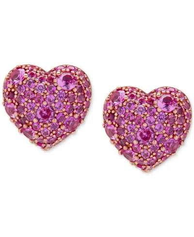 Macy's Lab Grown Pink Sapphire Heart Cluster Stud Earrings (6-3/8 Ct. T.w.) In 14k Rose Gold-plated Sterlin