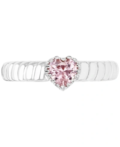 Macy's Lab-grown Pink Sapphire Heart Ring (1/2 Ct. T.w.) In Sterling Silver