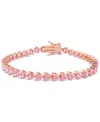 Macy's Lab-grown Pink Sapphire Heart Shape Tennis Bracelet (12-1/3 Ct. T.w.) In Rose-plated Sterling Silver In Pink Sapphire