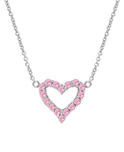 Macy's Lab Grown Pink Sapphire Open Heart Pendant 18" Necklace (3/4 Ct. T.w.) In Sterling Silver In Metallic