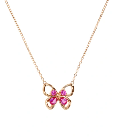 Macy's Lab-grown Pink Sapphire Openwork Butterfly 18" Pendant Necklace (1/2 Ct. T.w.) In 14k Rose Gold-plat