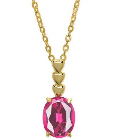 Macy's Lab Grown Pink Sapphire Oval 18" Pendant Necklace (2-1/10 Ct. T.w.) In 14k Gold-plated Sterling Silv